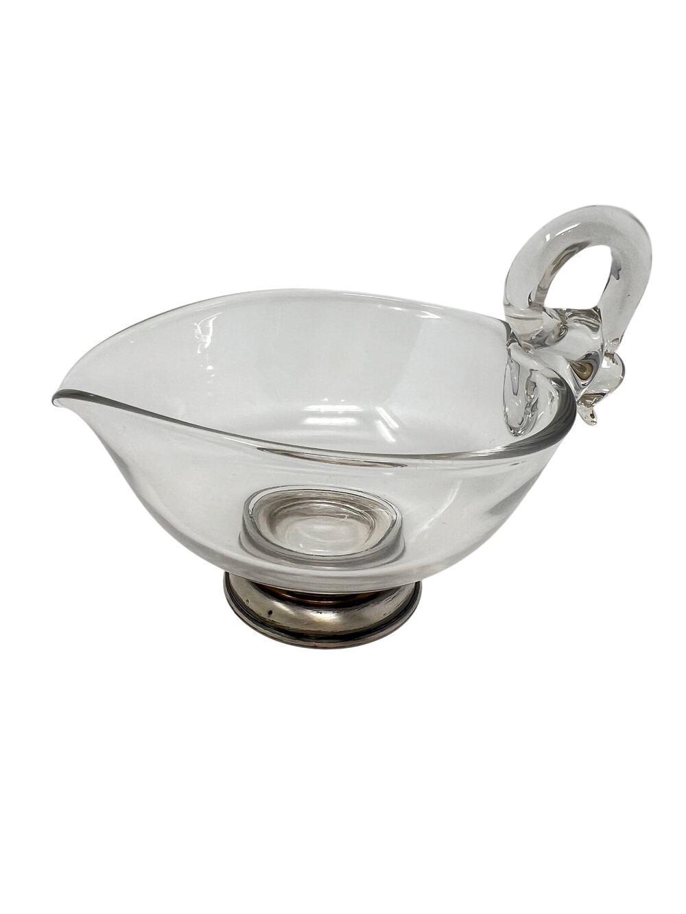 VTG Glass Swan Handle Gravy Boat Sterling Silver Base Duncan Miller Pall Mall